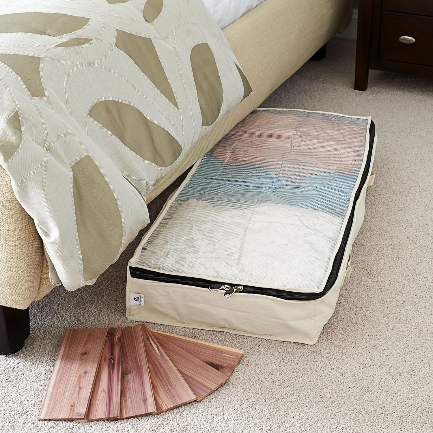 Household Essentials Cotton Canvas Under Bed Clothing and Linen Storage Bag | Natural - NestledHome