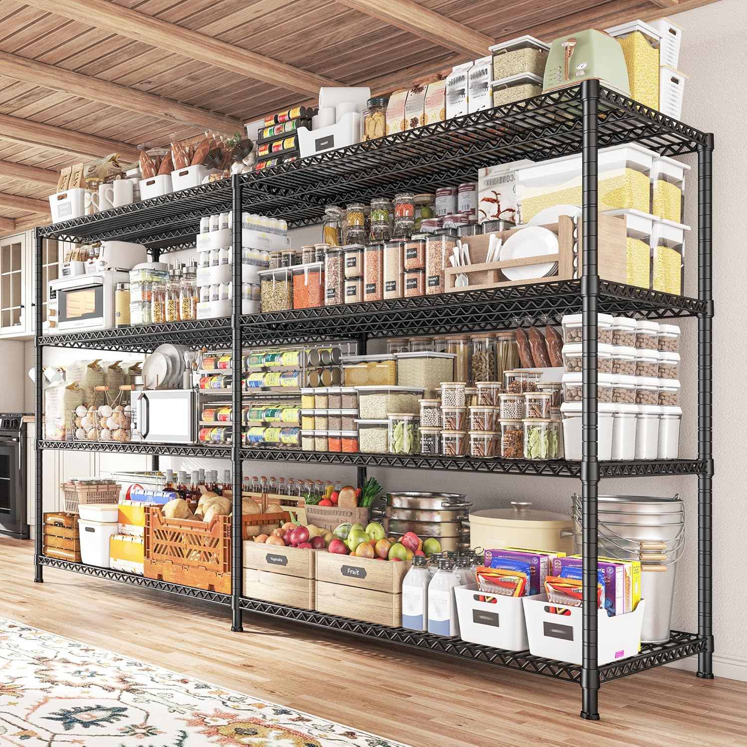 REIBII 81.5''W Storage Shelves 3680LBS Garage Shelving Heavy Duty 4 Tier Metal Shelving Unit Adjustable Wire Shelf and Storage Pantry Shelves for Kitchen Garage, 81.5Wx23.62Dx70.86H，Black, 2PCS - NestledHome