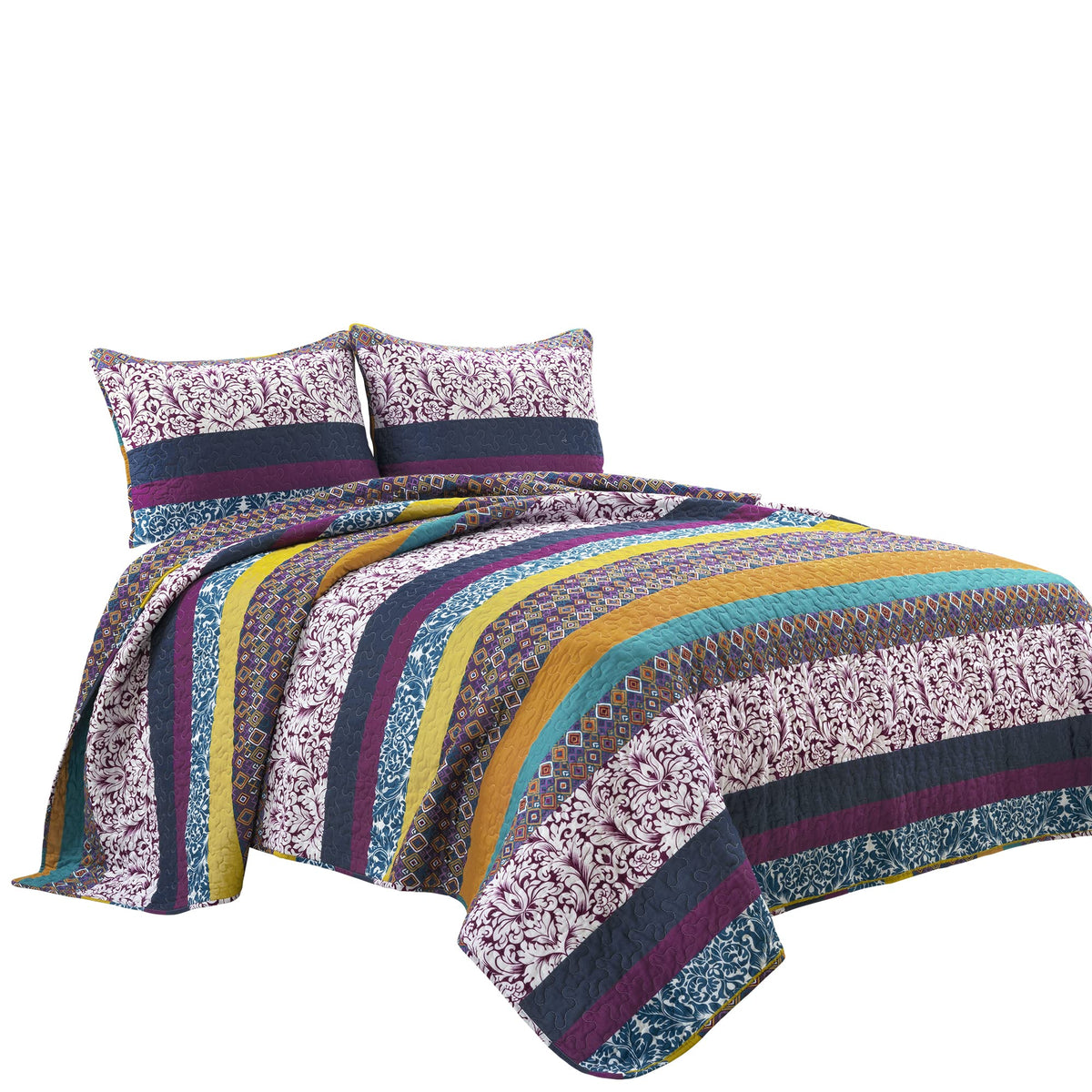 Boho Stripe Reversible Cotton Quilt 3 (3 Count)