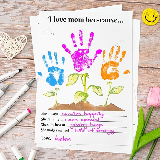 Handprint Floral Flower Bouquet Handprint Craft DIY for Mothers Day Card, Unique Gifts for Mom from Daughter or Son for Mother's Day Birthday Christmas, Gift for Grandma (Mother)