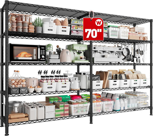 REIBII 70"W Storage Shelves Load 1600LBS, Metal Shelving 5-tier Wire Shelving Unit Metal Shelves for Storage Adjustable Garage Shelving for Pantry Kitchen Garage Commercial school 70"W*15.8"D*72.4"H - NestledHome