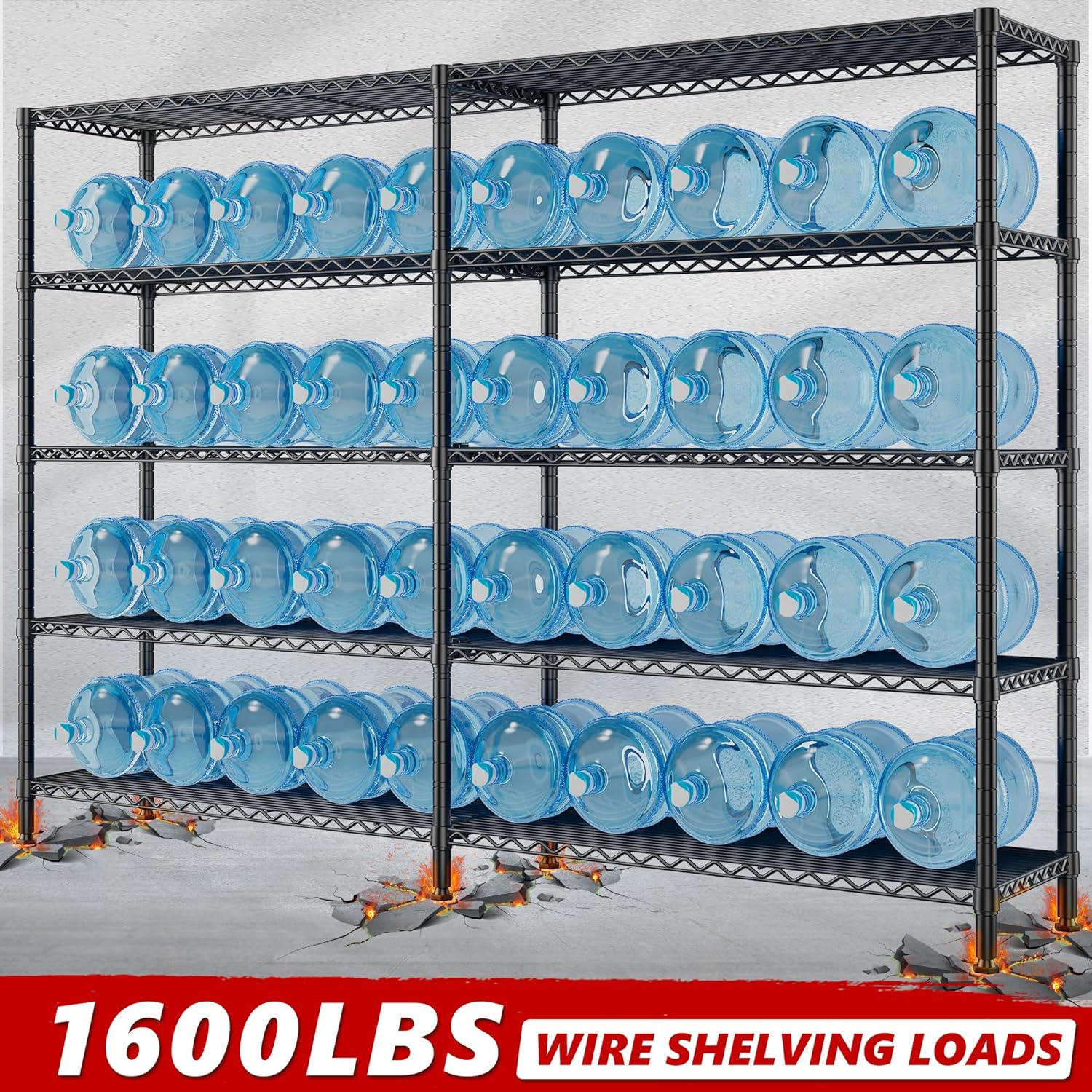 REIBII 70" W Storage Shelves Heavy Duty Load 1600LBS, Metal Shelving 5-Tier Wire Shelving Unit Metal Shelves for Storage Adjustable Shelving Rack for Pantry Kitchen 70" W*15.8" D*72.4" H, 2 Pack - NestledHome