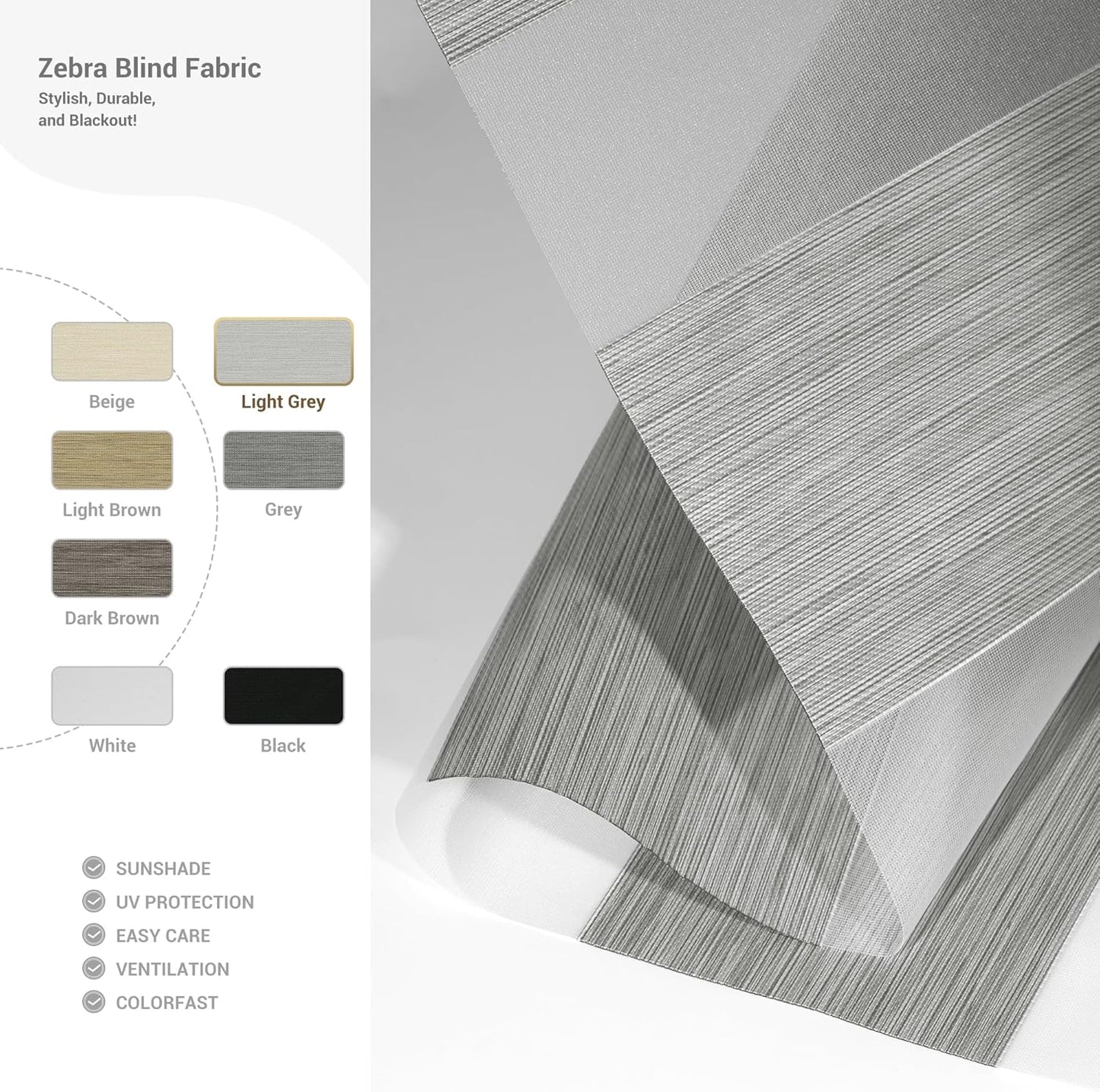 Cordless Zebra Blinds for Windows, Blackout Interior Blinds,Easy to Install,UV Protection,for Offices and Home,Custom Roller Shades, Mousse Light Grey,69" W x 48" H