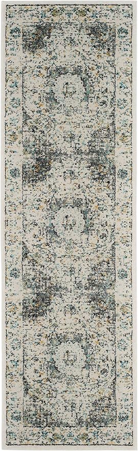 SAFAVIEH Evoke Collection Runner Rug - 2'2" x 7', Grey & Gold, Shabby Chic Oriental Medallion Design, Non-Shedding & Easy to Clean, Ideal for Hallway, Foyer, Kitchen, Entryway, Bedroom (EVK220B)