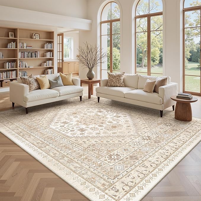 zesthome 8x10 Area Rugs for Living Room,Non-Slip Backing Washable Rugs,Vintage Large Area Rug，Stain Resistant Home Decor Rug