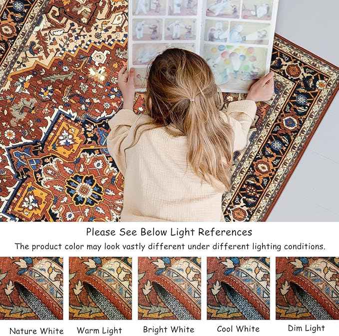 Moynesa Ultra-Thin Washable Runner Rug - 2'6"x8 Non-Slip Kitchen Runner, Non-Shedding Stain Resistance Low Pile Bedroom Mat Indoor Accent Carpet Runner for Bathroom Hallway, Brown/Multi