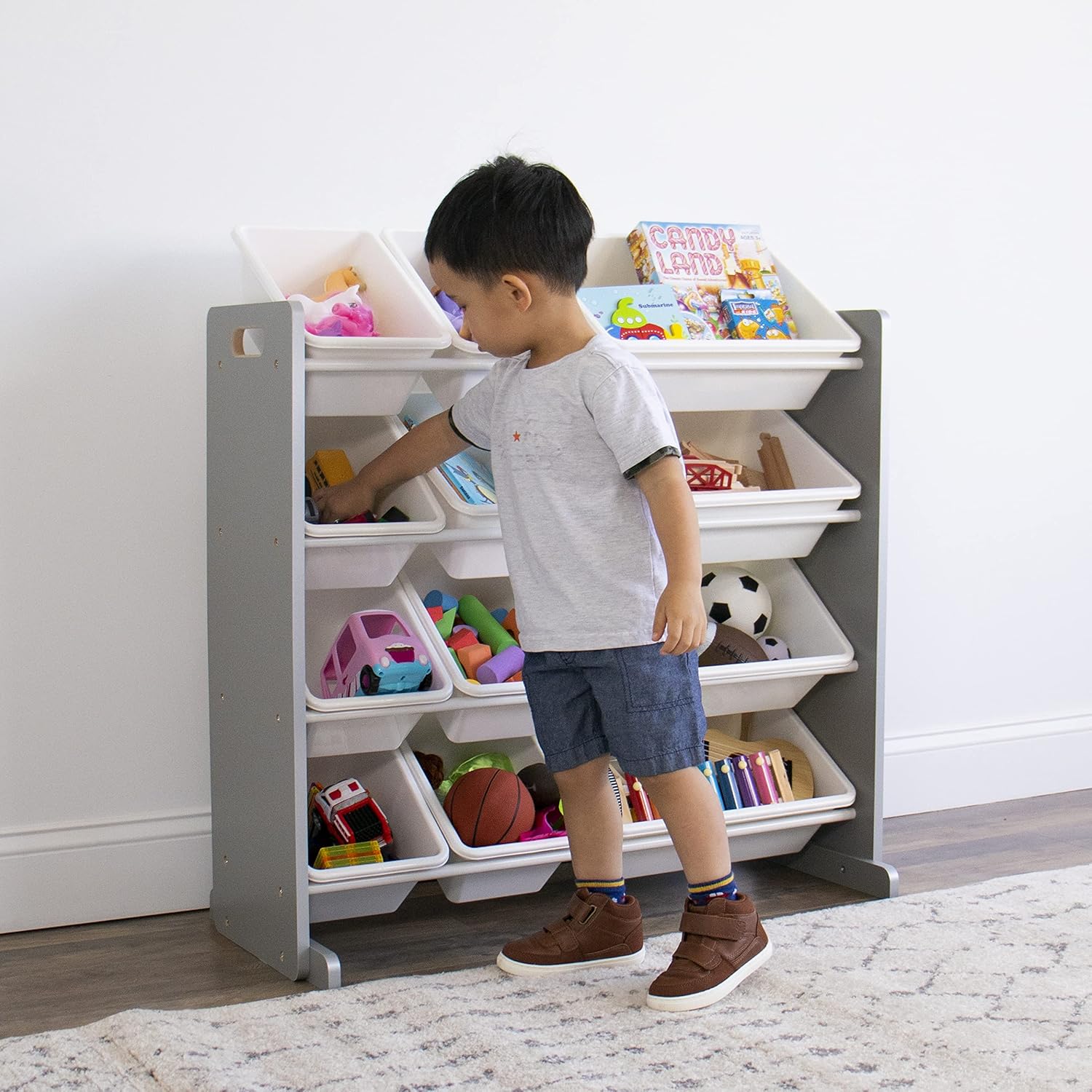 Humble Crew Kids Toy Storage Organizer with 12 Plastic Bins, Grey/White – Removable Bins for Playroom, Bedroom, Toddler Furniture for Boys and Girls Ages - NestledHome