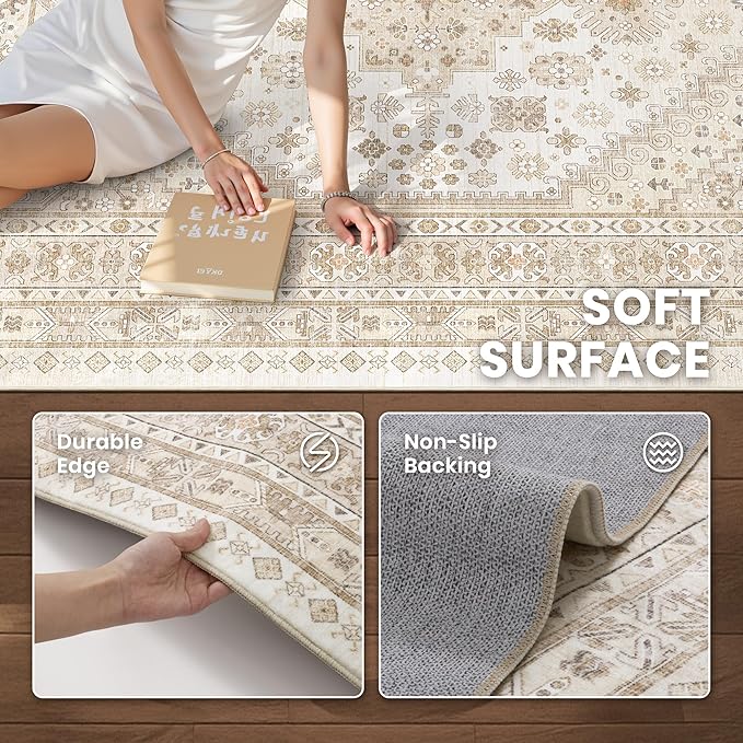 zesthome Washable Runner Rug 2.5x12 - Stain Resistant Entryway Rug,Ultra-Thin Kitchen Rugs, Anti Slip Backing Runner Rugs for Entrance Laundry Room Indoor Hallway (Cream/Beige,2.5'x12')