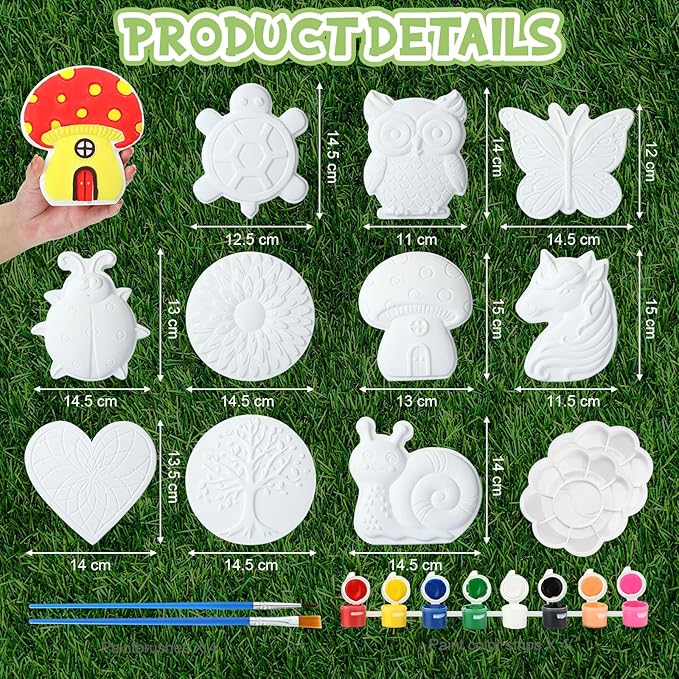 RoundFunny 10 Pack Spring Flower Paint Your Own Stones for Adult DIY Ceramic Butterfly Turtle Ladybug Stepping Stones Painting Craft Kits Painting Supplies Garden Outdoor Stone Art Gifts