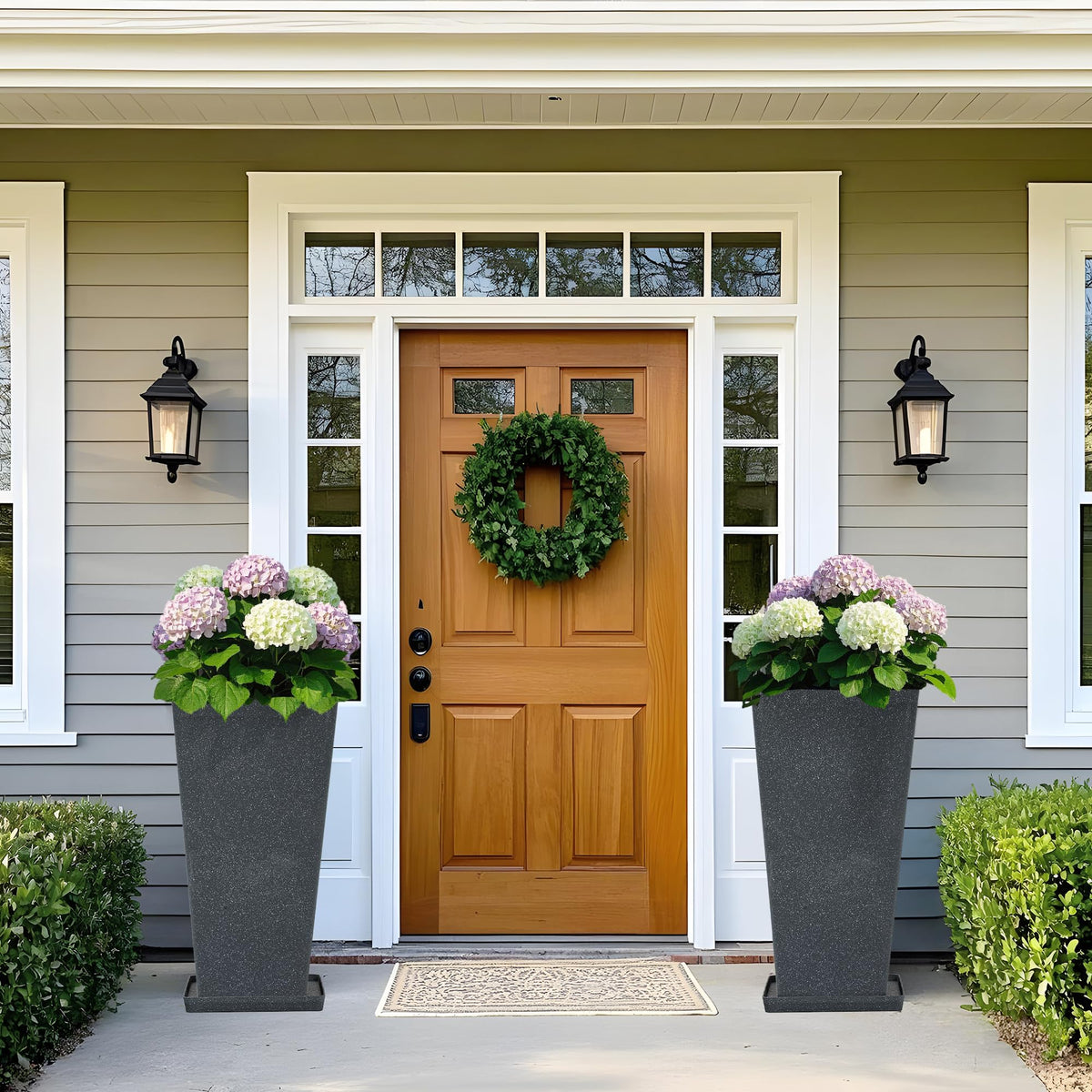 Autodaya 28" Plant Pots Tall Planters for Plants Outdoor Set of 2 with Tray (2 Count)