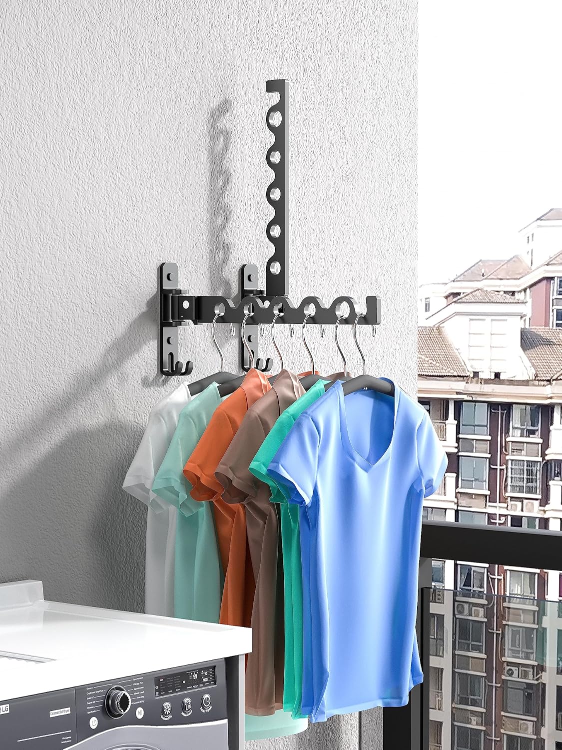Dr.DJ Wall Hanger for Clothes, Coat Hanger Mounted Matte Black Retractable Clothes Drying Organizer Rack Garment Hooks Aluminium Folding Indoor Space Saver (2 Racks) Black - NestledHome