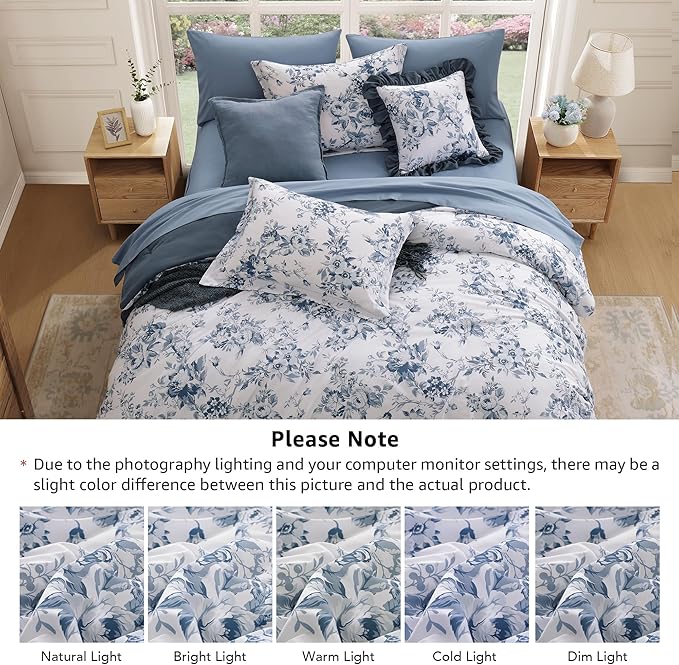 Oversized King Comforter Set -7 Pieces Floral Rain Washed Bedding Set for All Seasons, Bed in a Bag with Botanical Flowers Comforter, Sheets, Pillowcases & Shams