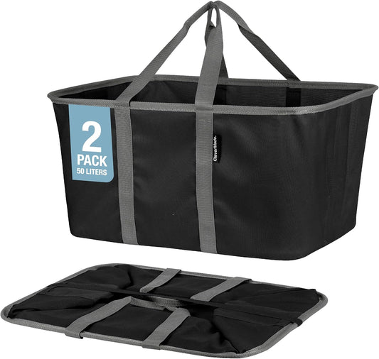 CleverMade Collapsible Laundry Tote - Midnight Black Shadow Gray 2-Pack 50L - Foldable Storage Organization Container for Clothes Laundry Room Storage - NestledHome