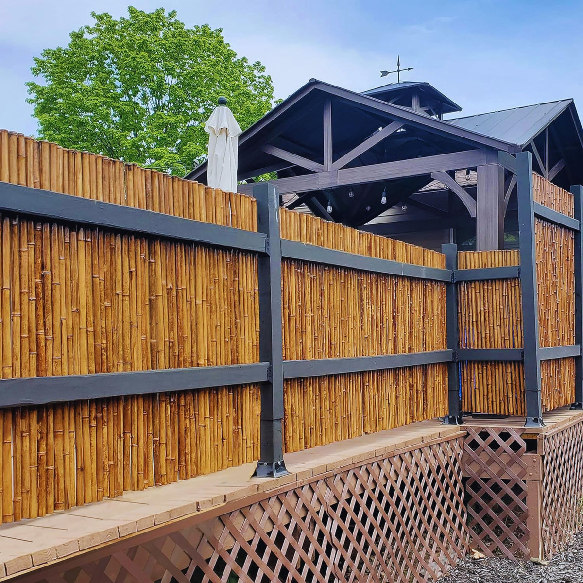 Caramel Brown Bamboo Fence Roll Outdoor Fencing Panels 4 ft H x 8 ft L