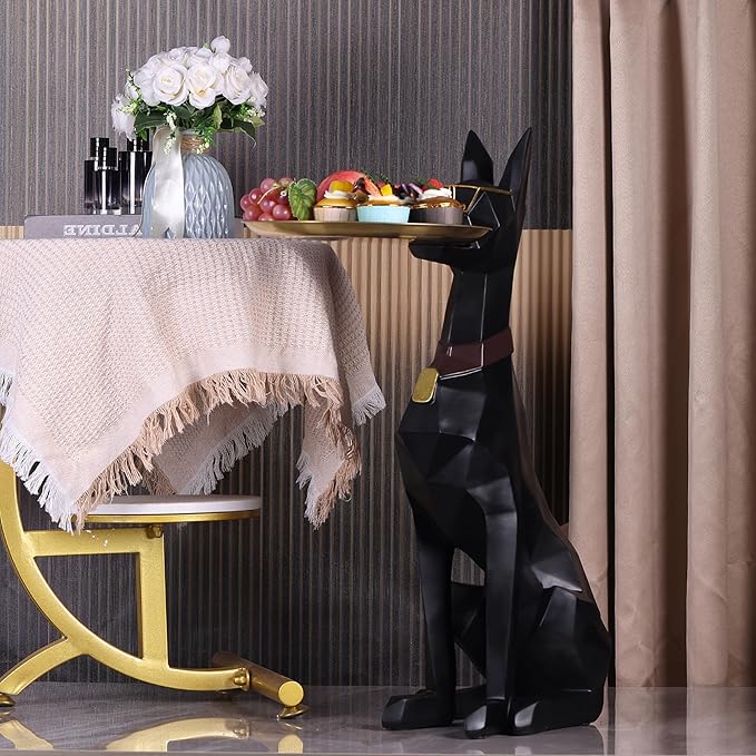 Geometric Dog Accent Table with Tray Butler Statue Animal Side Table for Modern Home Decor Dog Butler Statue with Tray Animal Accent Table for Living Room