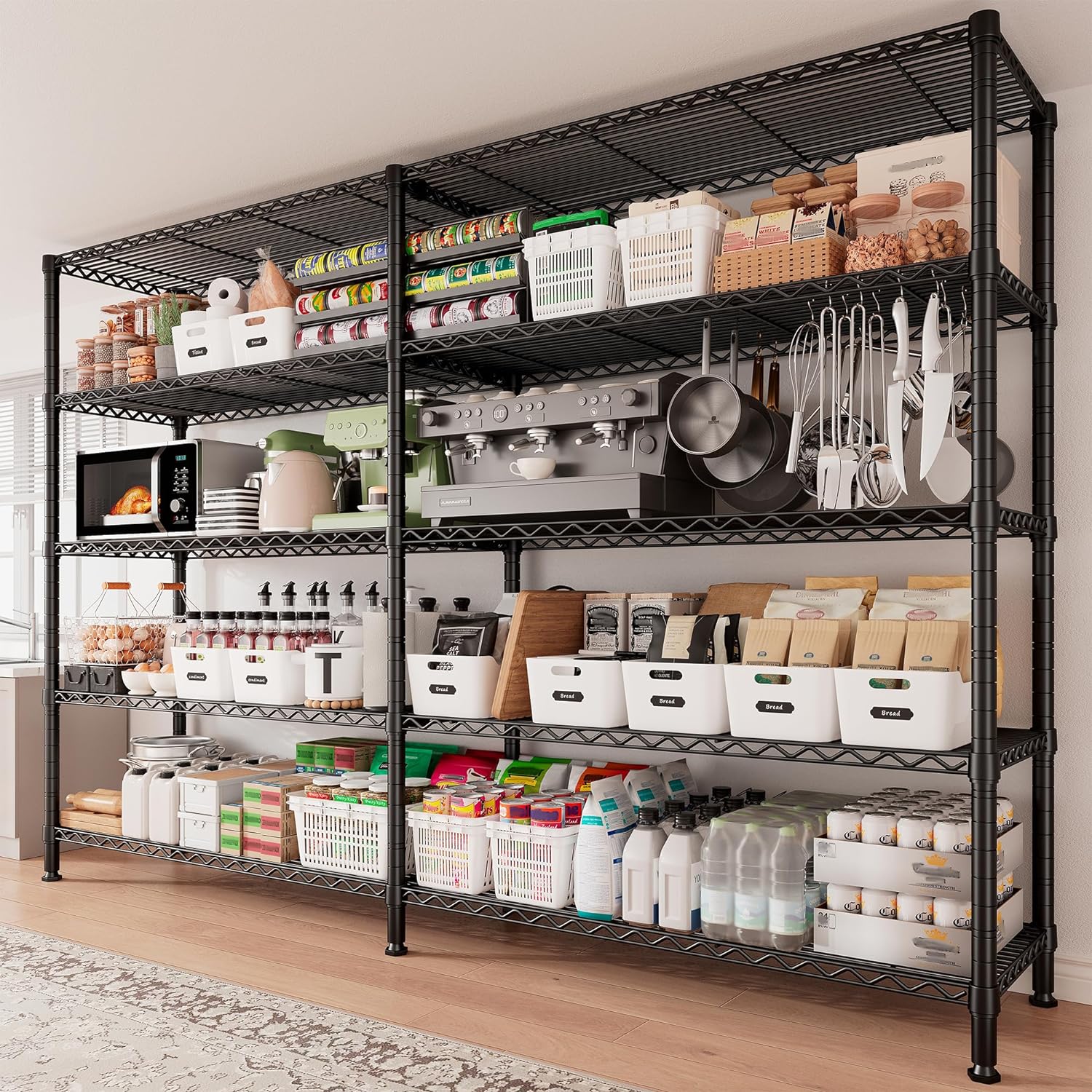 REIBII 70"W Storage Shelves Load 1600LBS, Metal Shelving 5-tier Wire Shelving Unit Metal Shelves for Storage Adjustable Garage Shelving for Pantry Kitchen Garage Commercial school 70"W*15.8"D*72.4"H - NestledHome