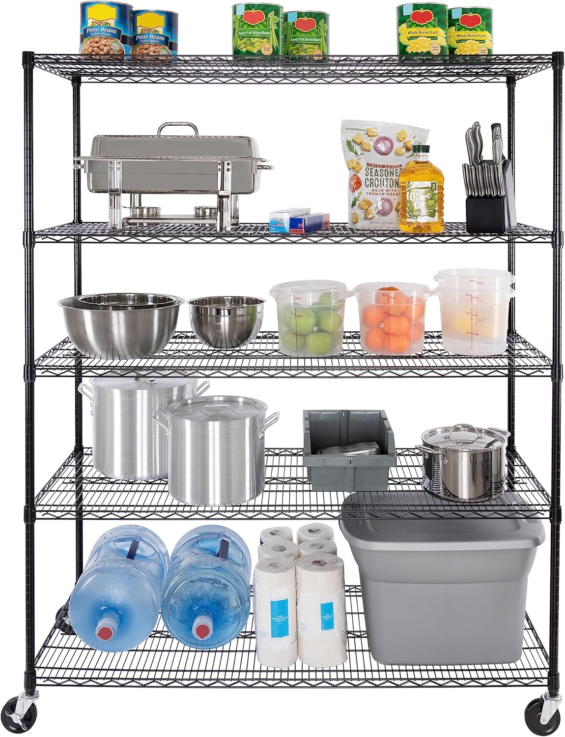 Seville Classics UltraDurable Heavy Duty NSF Solid Steel Wire Rack Storage Unit, Organizer for Garage, Warehouse, Office, Restaurant, Classroom, Kitchen, Black, 5-Tier Shelving, 60" W x 24" D - NestledHome