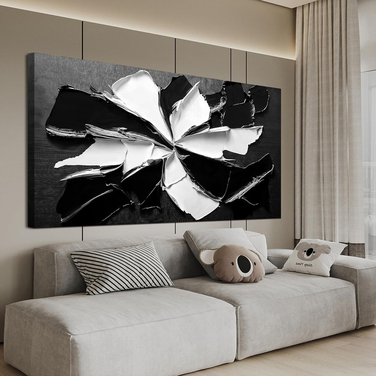 Abstract Wall Art Decoration Modern Large Wall Art for Living Room Abstract Canvas Art Wall Decor Minimalist Black and White Wall Art Prints Flowers Artwork for Walls Bedroom Office Decor 24"X48"