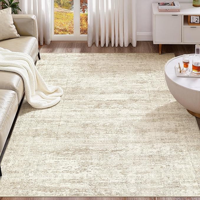 8x10 Area Rug Living Room Rugs - Washable Neutral Modern Abstract Soft Thin Rug Indoor Floor No Slip Rug Carpet for Bedroom Under Dining Table Home Office Decor - Beige/Brown