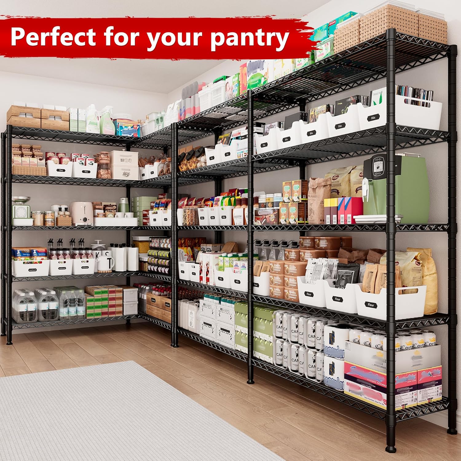 REIBII 70"W Storage Shelves Load 1600LBS, Metal Shelving 5-tier Wire Shelving Unit Metal Shelves for Storage Adjustable Garage Shelving for Pantry Kitchen Garage Commercial school 70"W*15.8"D*72.4"H - NestledHome