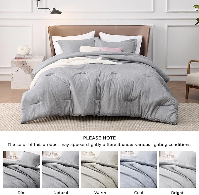 Bedsure Twin/Twin XL Comforter Set - Grey Soft Bedding for All Seasons, Cationic Dyed Bed Set, 2 Pieces, 1 Twin Size Comforter (68"x88") and 1 Pillow Sham (20"x26"+2")