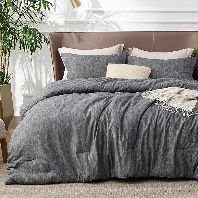 Bedsure Oversized King Comforter Set - Charcoal Grey Soft Bedding for All Seasons, Cationic Dyed Bed Set, 3 Pieces, 1 Oversized King Size Comforter (120"x 98") and 2 Pillow Shams (20"x 36"+2")