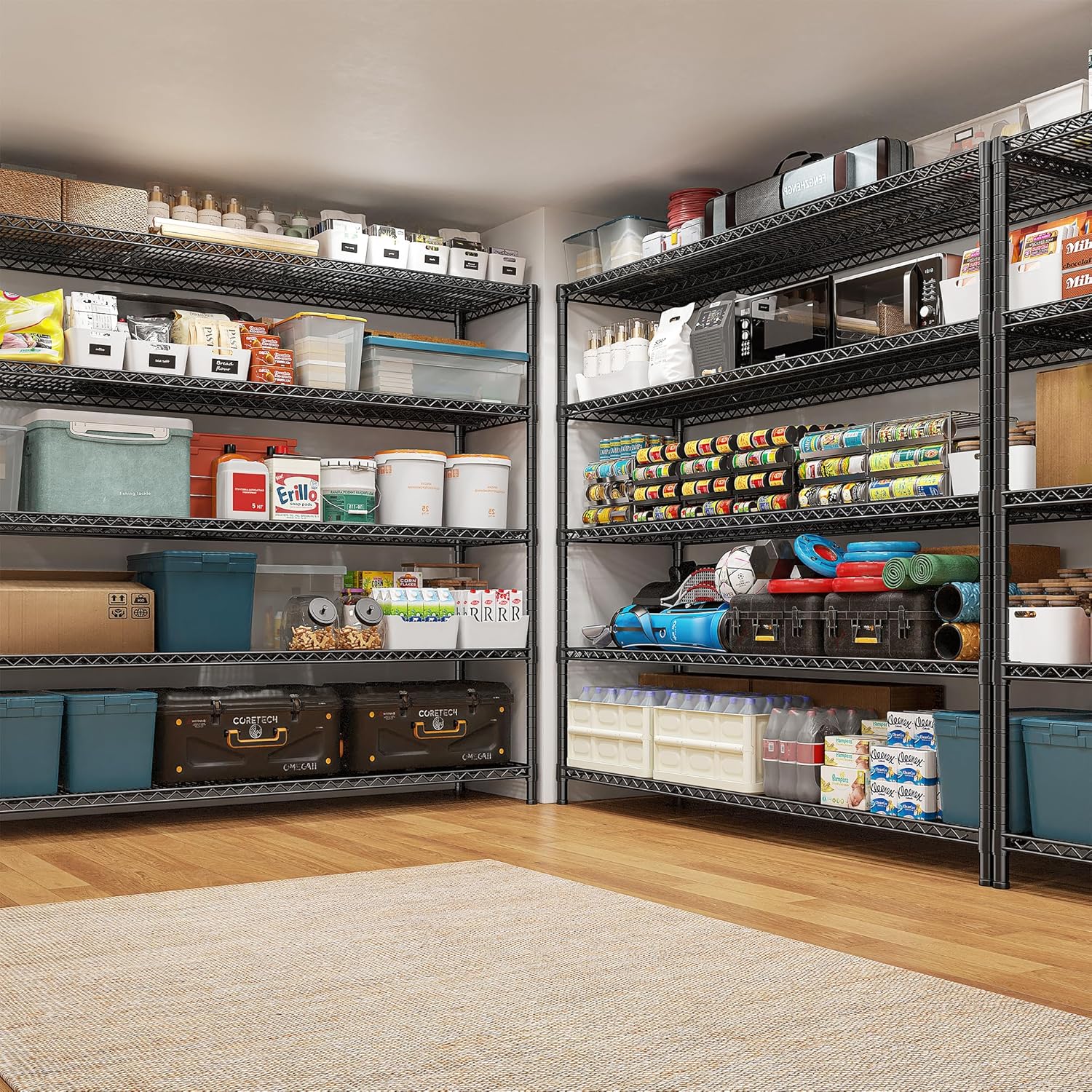 REIBII 85.7" H Storage Shelves 2998LBS Metal Shelving Unit with Wheels & Feet, 5 Tier Garage Shelving Heavy Duty Adjustable Wire Shelf for Pantry Kitchen Garage, 85.7" H X 55.5" W X 24.2" D, 2PCS - NestledHome