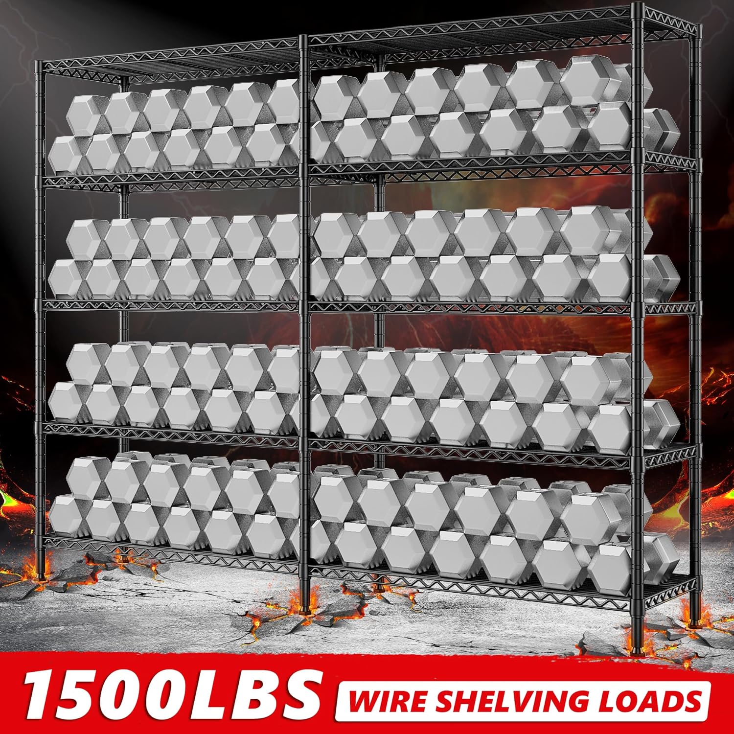 REIBII 5-Tier Heavy Duty Metal Wire Shelves, Industrial Style, 61.7"W x 72.4"H x 15.8"D, 1500 LBS Capacity, Adjustable, Rust Resistant, 2 Pack - NestledHome