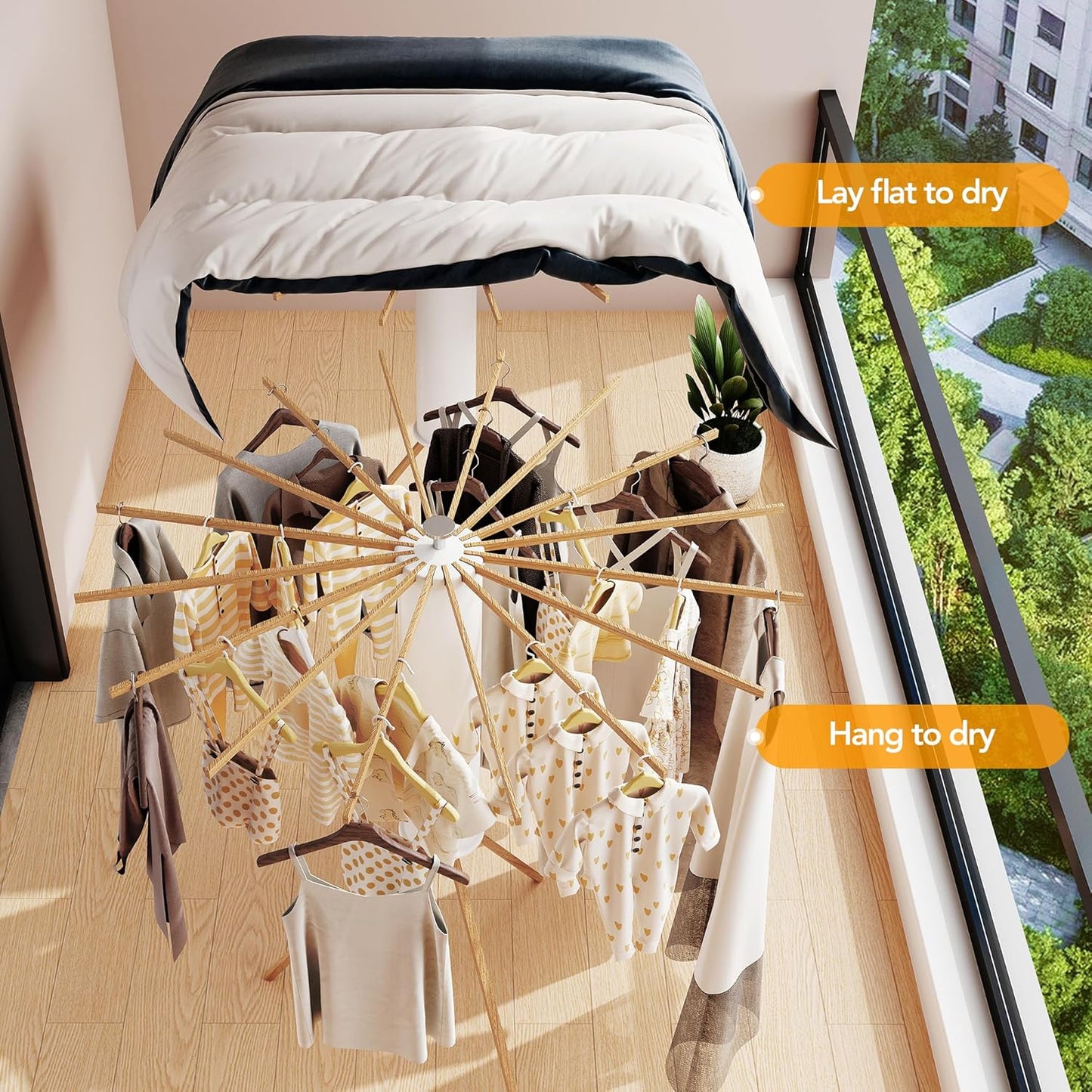 Clothes Drying Rack Tripod,Drying Rack Clothing,Laundry Drying Rack,Floor Standing,16 Wooden Poles,Collapsible Drying Racks for Laundry,Retractable,Foldable,Folding - NestledHome
