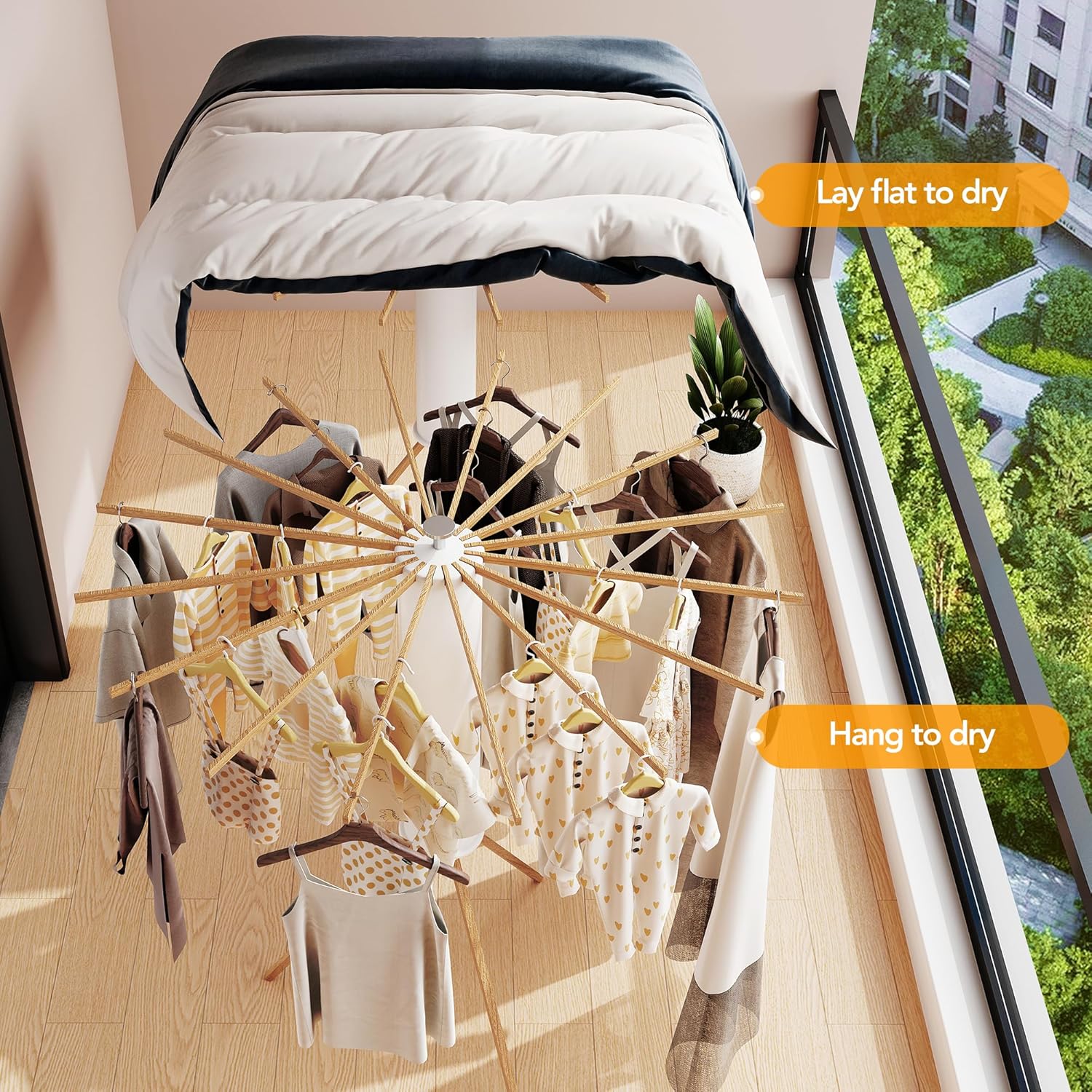 Clothes Drying Rack Tripod,Drying Rack Clothing,Laundry Drying Rack,Floor Standing,16 Wooden Poles,Collapsible Drying Racks for Laundry,Retractable,Foldable,Folding - NestledHome