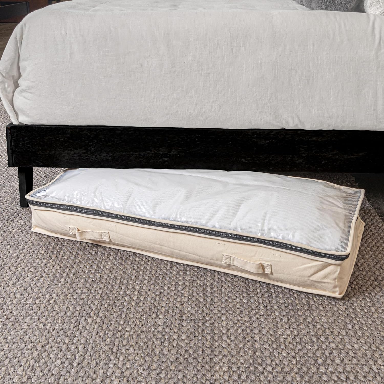 Household Essentials Cotton Canvas Under Bed Clothing and Linen Storage Bag | Natural - NestledHome