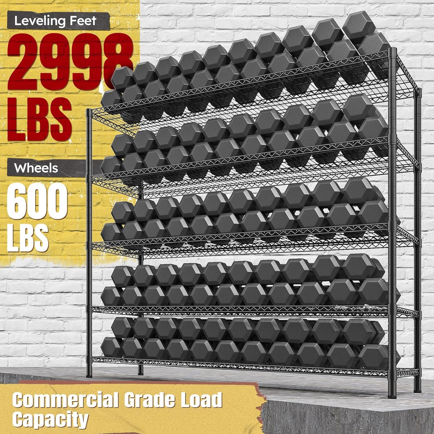 REIBII 85.7"H Storage Shelves 2998LBS Metal Shelving Units with Wheels&Feet, 5 Tier Garage Shelving Heavy Duty Adjustable Wire Shelf for Pantry Garage Commercial Industrials, 85.7"H X 55.5"W X 24.2"D - NestledHome