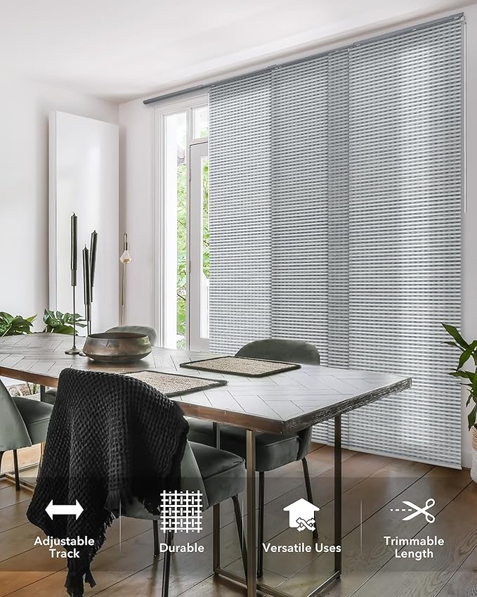GoDear Design Adjustable Vertical Blinds for Sliding Glass Door 45.8"- 86" W x 96" H, Extendable Sliding Panel Track Blinds for Patio Closet, Trimmable Window Shades, Shinonome
