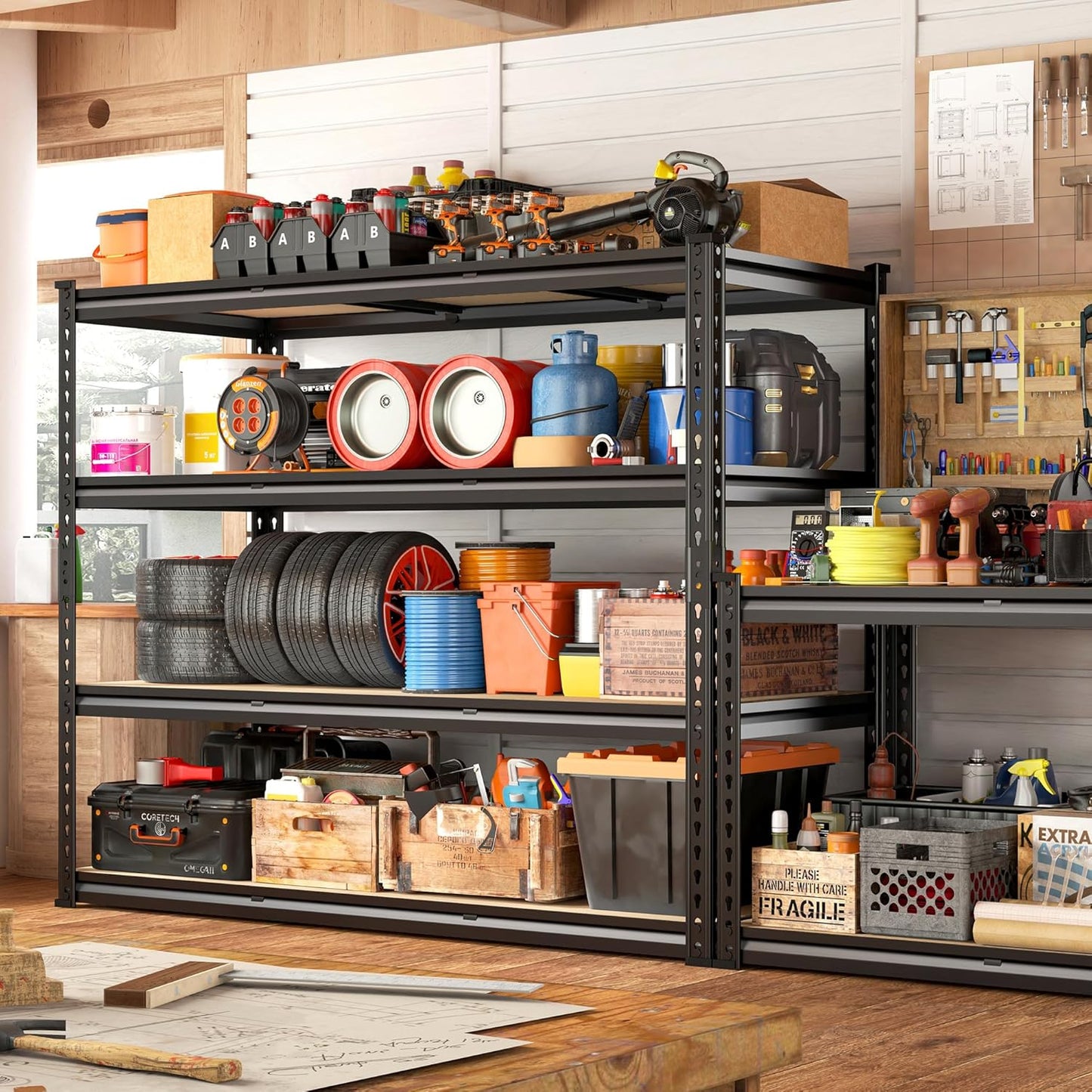 REIBII 48" W Garage Shelving Heavy Duty, 2000LBS Storage Shelves, 4 Tier Adjustable Metal Shelves for Garage Shelving Sturdy Industrial Shelf, Easy Assemble, 48" W x 60" H x 18" D - NestledHome