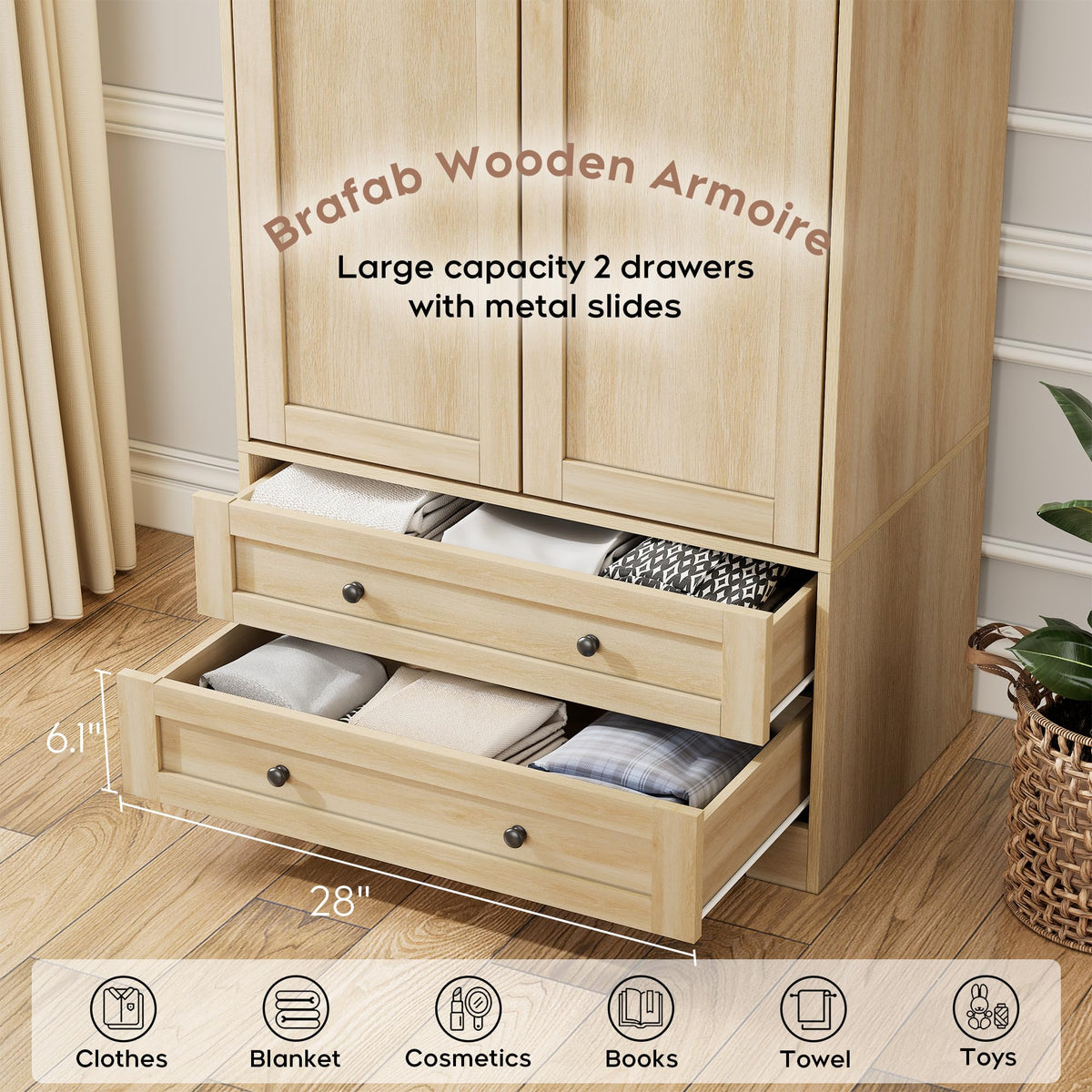 Wooden Armoire Wardrobe Closet with Drawers (2 Count)