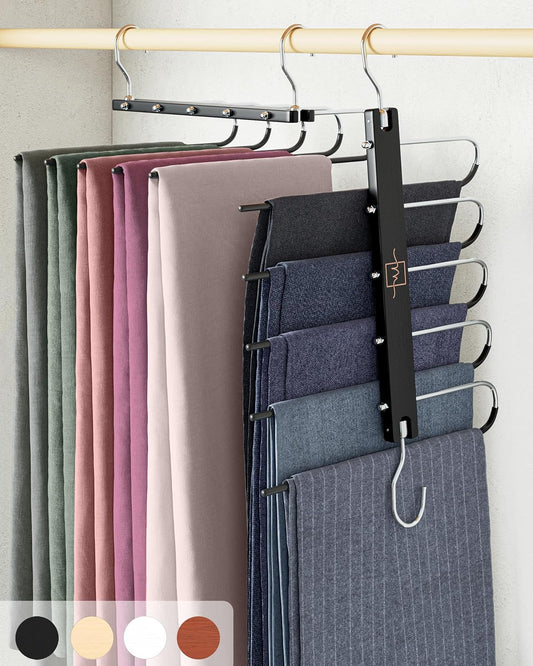 MORALVE Pants Hangers Space Saving - European Beechwood Scarf and Jean Hangers - Closet Organizer and Space Saver Pant Rack, Leggings Hanger, and Scarf Holder with 360° Swivel Hook (1 Pack) - NestledHome