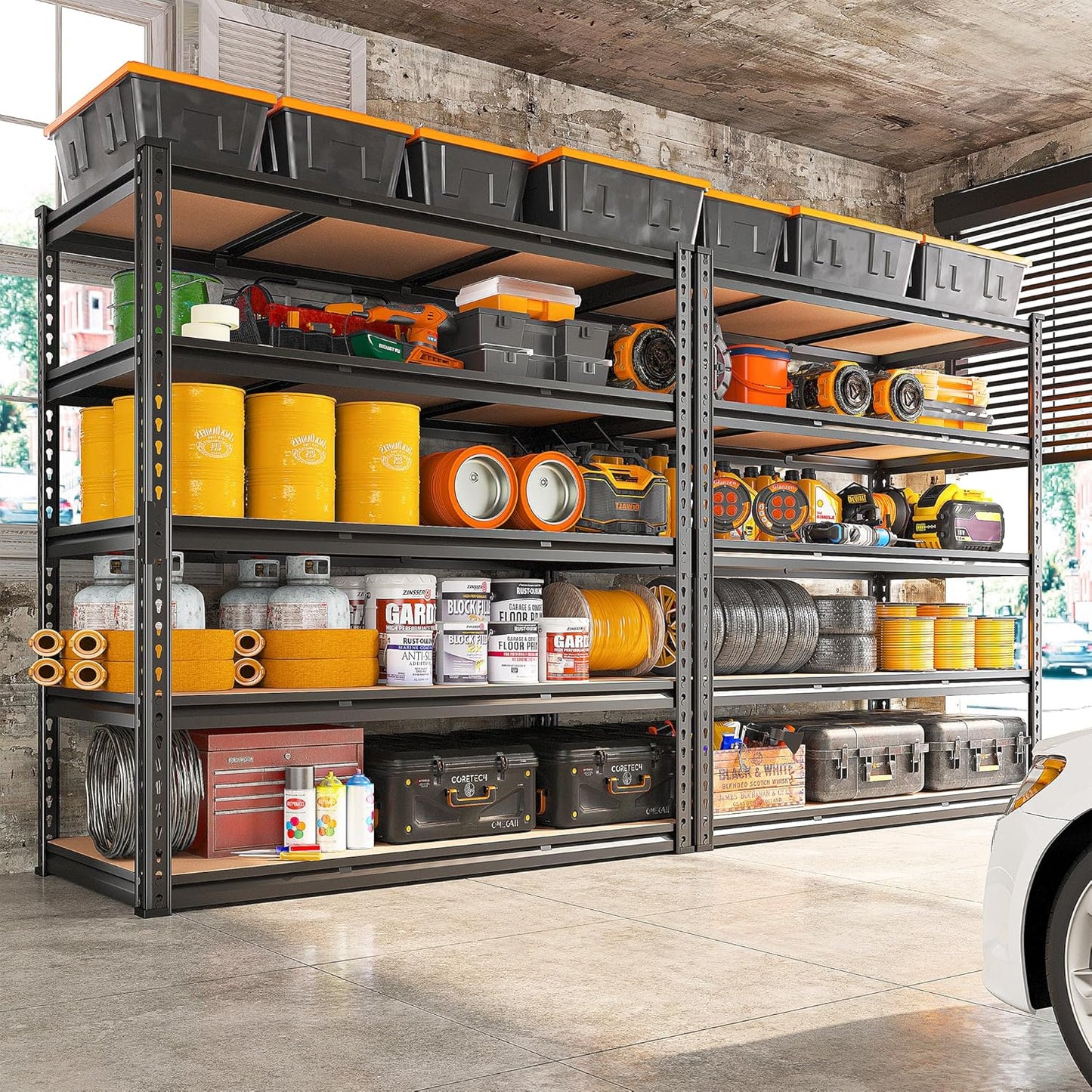 REIBII 48" W Garage Shelving Heavy Duty 3020LBS Storage Shelves 5 Tier Heavy Duty Shelving Adjustable Garage Shelves for Basement, Warehouse, Commercial, Easy Assemble, 48" W x 72" H x 24" D - NestledHome