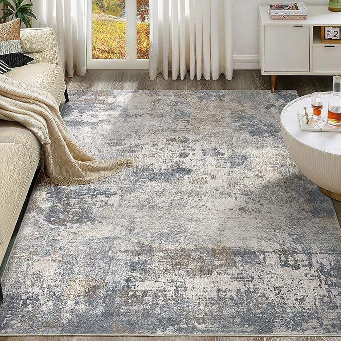 10x14 Area Rug Living Room Rugs - Washable Neutral Modern Abstract Soft Thin Large Rug Indoor Floor No Slip Rug Carpet for Bedroom Under Dining Table Home Office Decor - Blue Grey