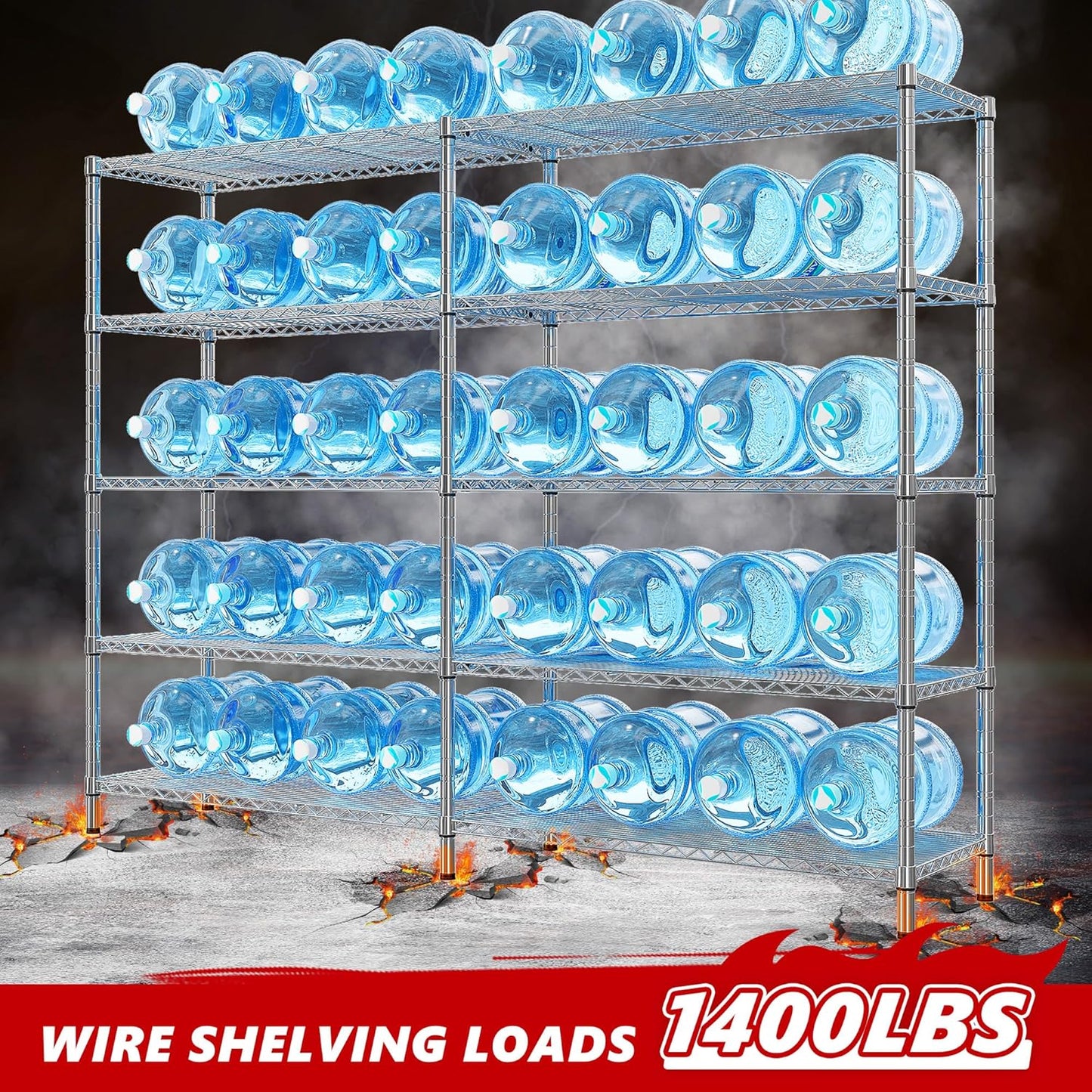 REIBII 58" W 5 Tier Heavy Duty Wire Shelving Unit with Adjustable Shelves - 1400LB Metal, Chrome - 58" W x 59" H x 13.8" D - Garage, Pantry, Kitchen - NestledHome