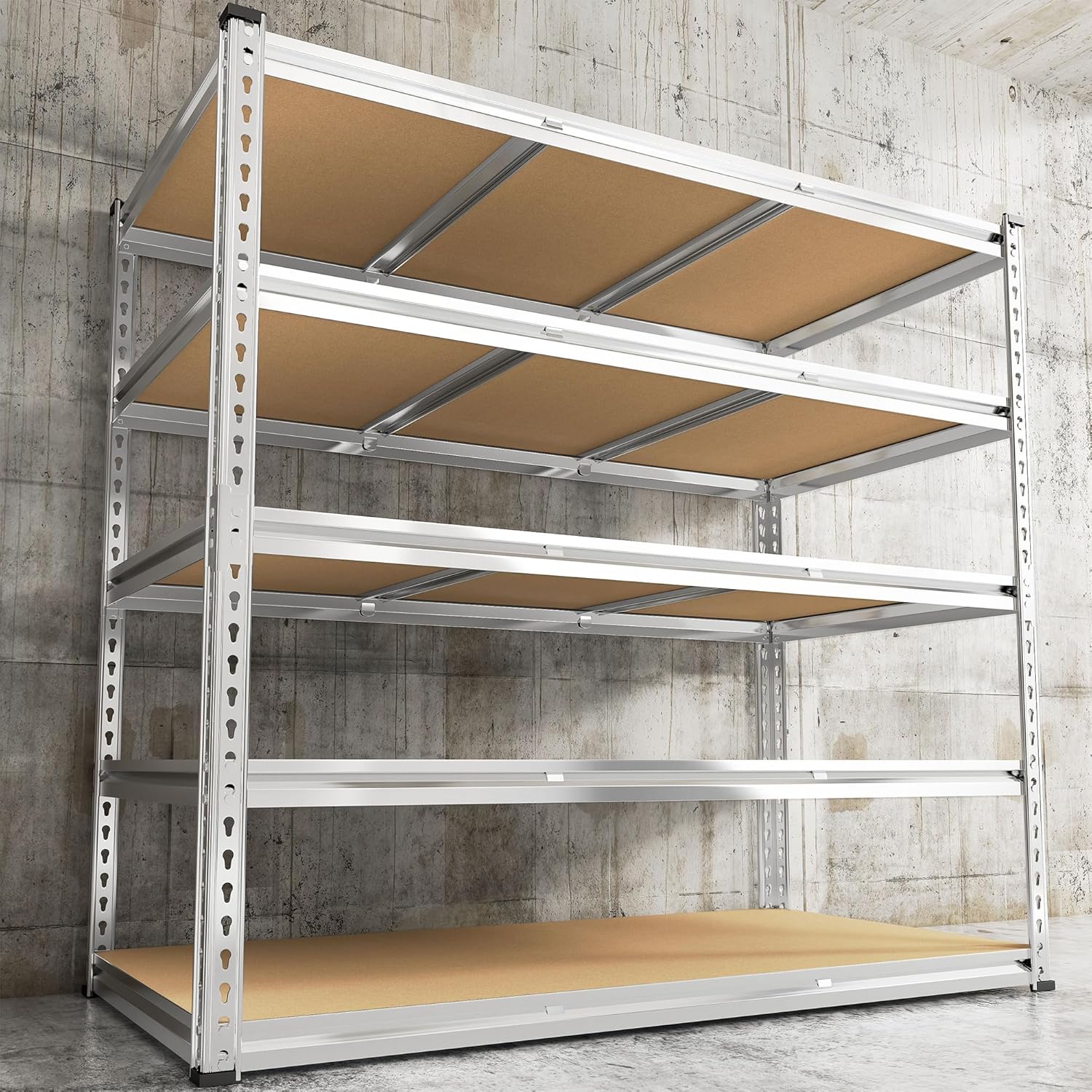 REIBII Garage Shelving, 5 Tier Storage Shelves Load 3020LBS, Adjustable Garage Shelving Heavy Duty, Metal Shelves Unit for Basement, Warehouse, 48" W x 72" H x 24" D, Galvanized - NestledHome