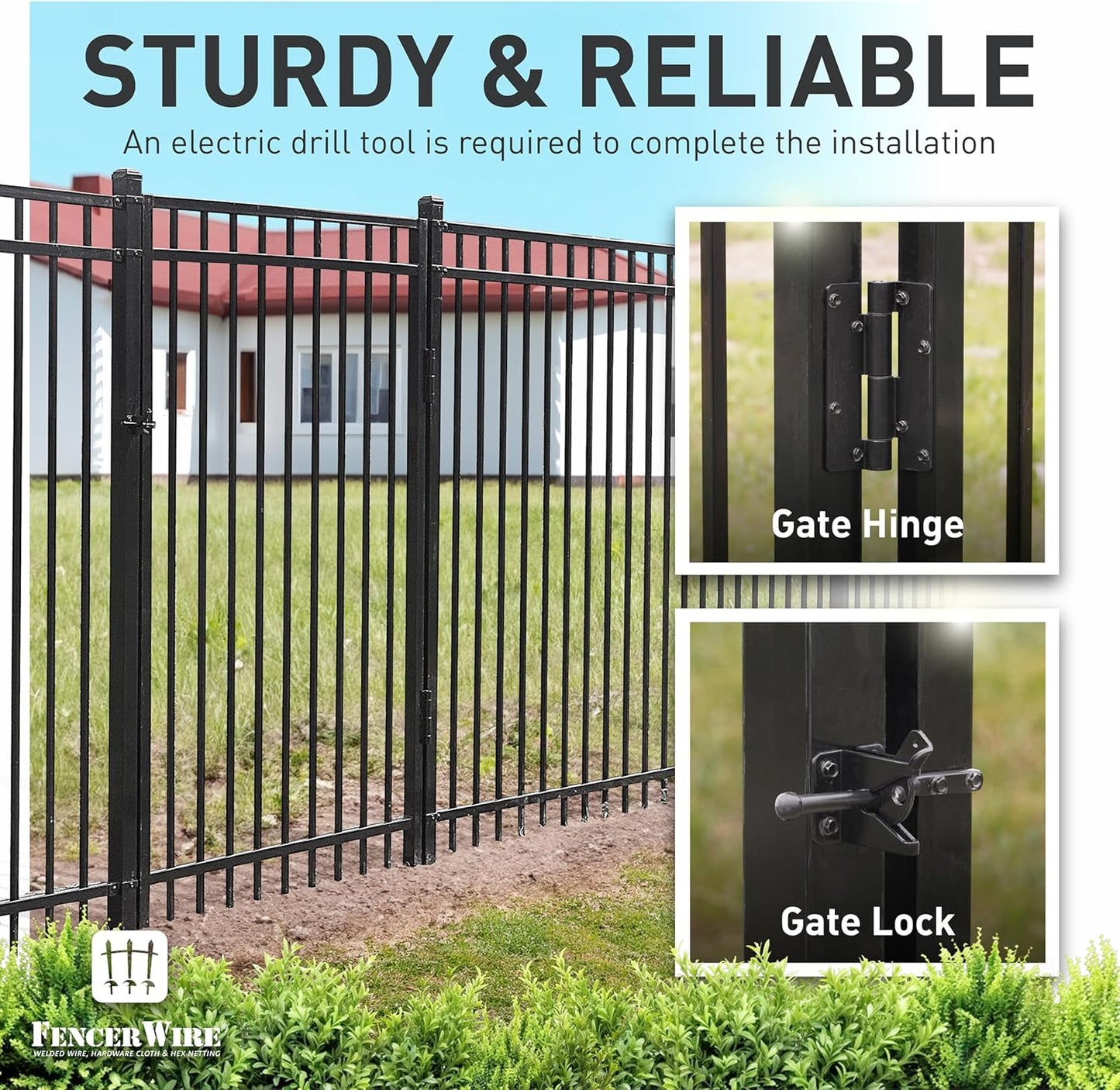 Fencer Wire Pack of 10 Heavy Duty Flat Top Fence Gate, 6FT Height x 4FT Width Outdoor Fence Gate, Anti-Rust Steel Gate for Fencing Barrier, Decorative Garden Gate for Residential, Yard, Pool, Patio
