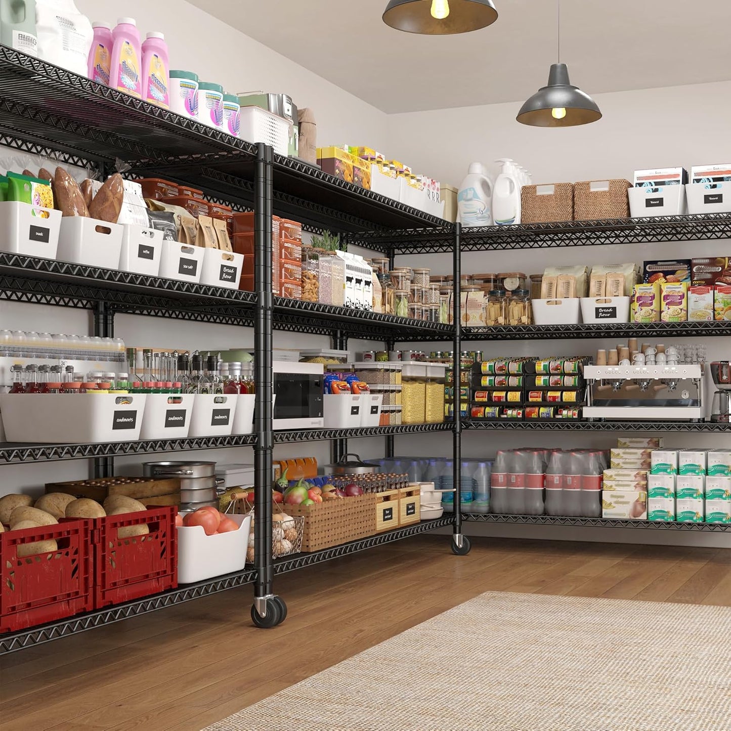 REIBII 60''W Storage Shelves 2399LBS Garage Shelving Heavy Duty with Wheels & Feet, 4 Tier Wire Shelving Adjustable Metal Shelving for Pantry Garage Kitchen Commercial Industrail, 60"W x 18"D x 65.5"H - NestledHome