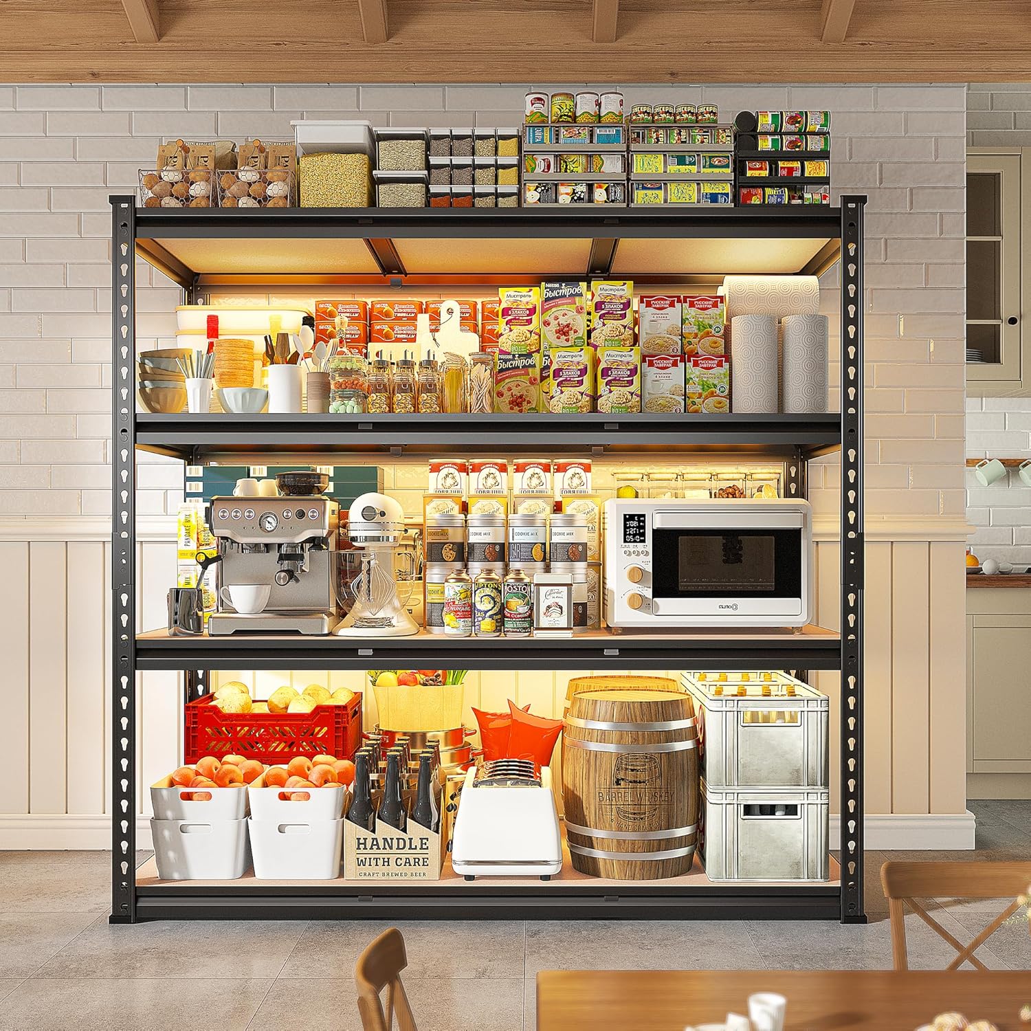 REIBII 48.2" W Garage Shelving, Storage Shelves Load 2600LBS, 4-Tier Adjustable Heavy Duty Metal Shelves for Warehouse, Pantry, Kitchen, 60.1" H X 48.2" W X 24" D, Black - NestledHome
