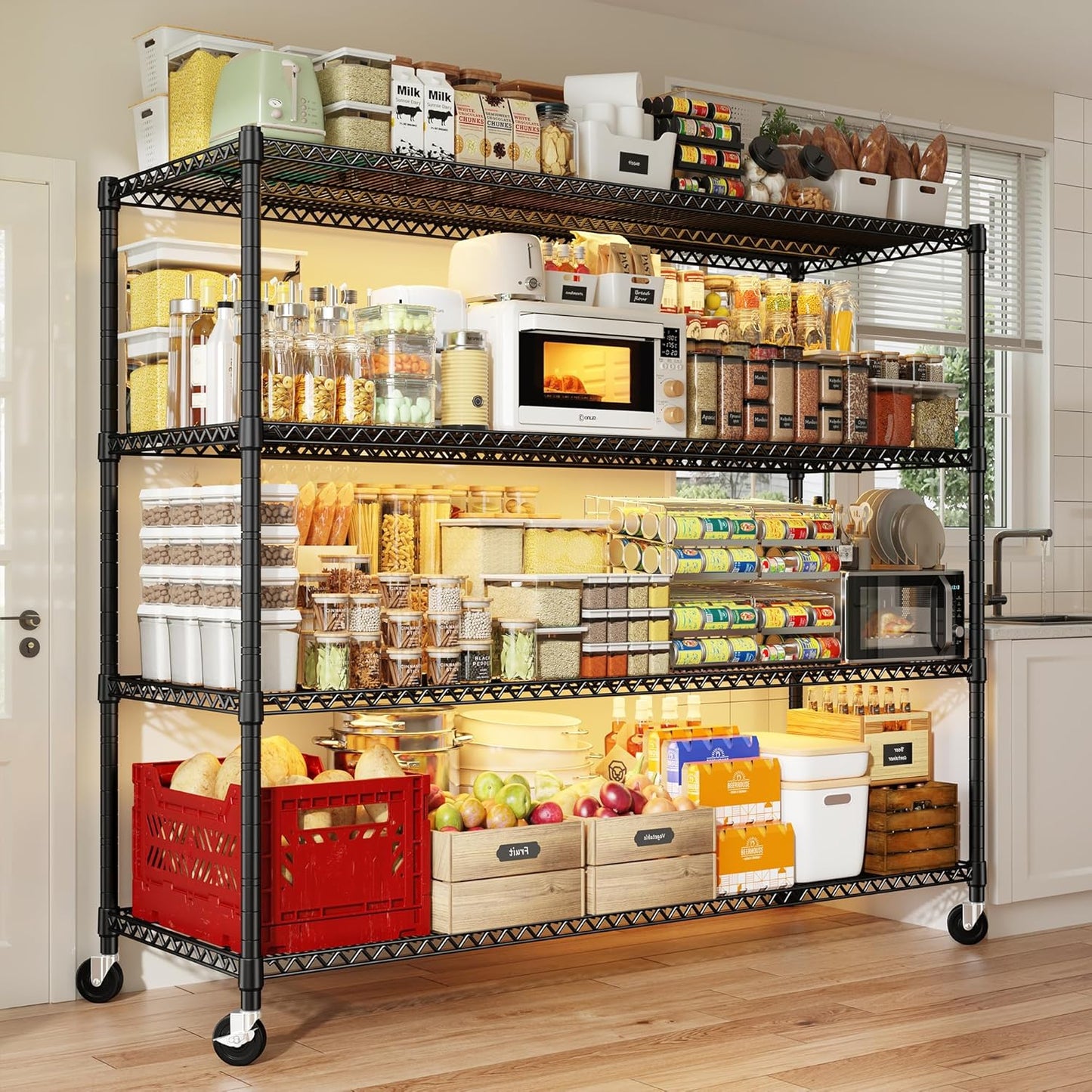 REIBII 60''W Storage Shelves 2399LBS Metal Shelving Unit with Wheels & Feet, 4 Tier Garage Shelving Heavy Duty Adjustable Wire Shelf for Pantry Kitchen Garage, 60" W x 18" D x 65.5" H, 2 Pack - NestledHome