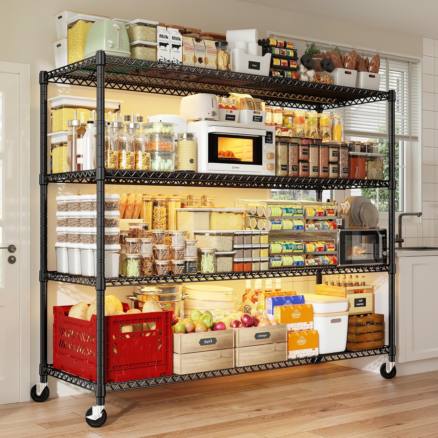 REIBII 60''W Storage Shelves 2399LBS Metal Shelving Unit with Wheels & Feet, 4 Tier Garage Shelving Heavy Duty Adjustable Wire Shelf for Pantry Kitchen Garage, 60" W x 18" D x 65.5" H, 2 Pack - NestledHome