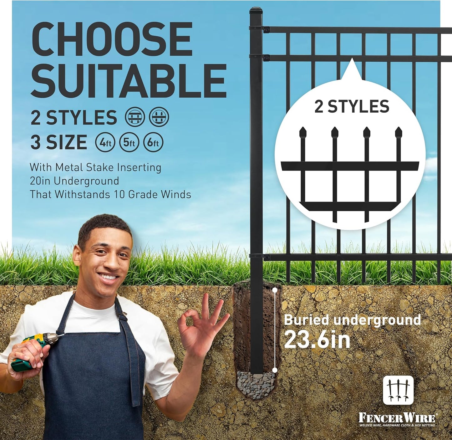 Fencer Wire Pack of 10 Heavy Duty Flat Top Fence Barrier Panel, 6FT Height X 8FT Width Anti-Rust Metal Fencing Panel, 2” Diameter Steel Outdoor Decorative Garden Fence Panel for Yard, Pool, Patio