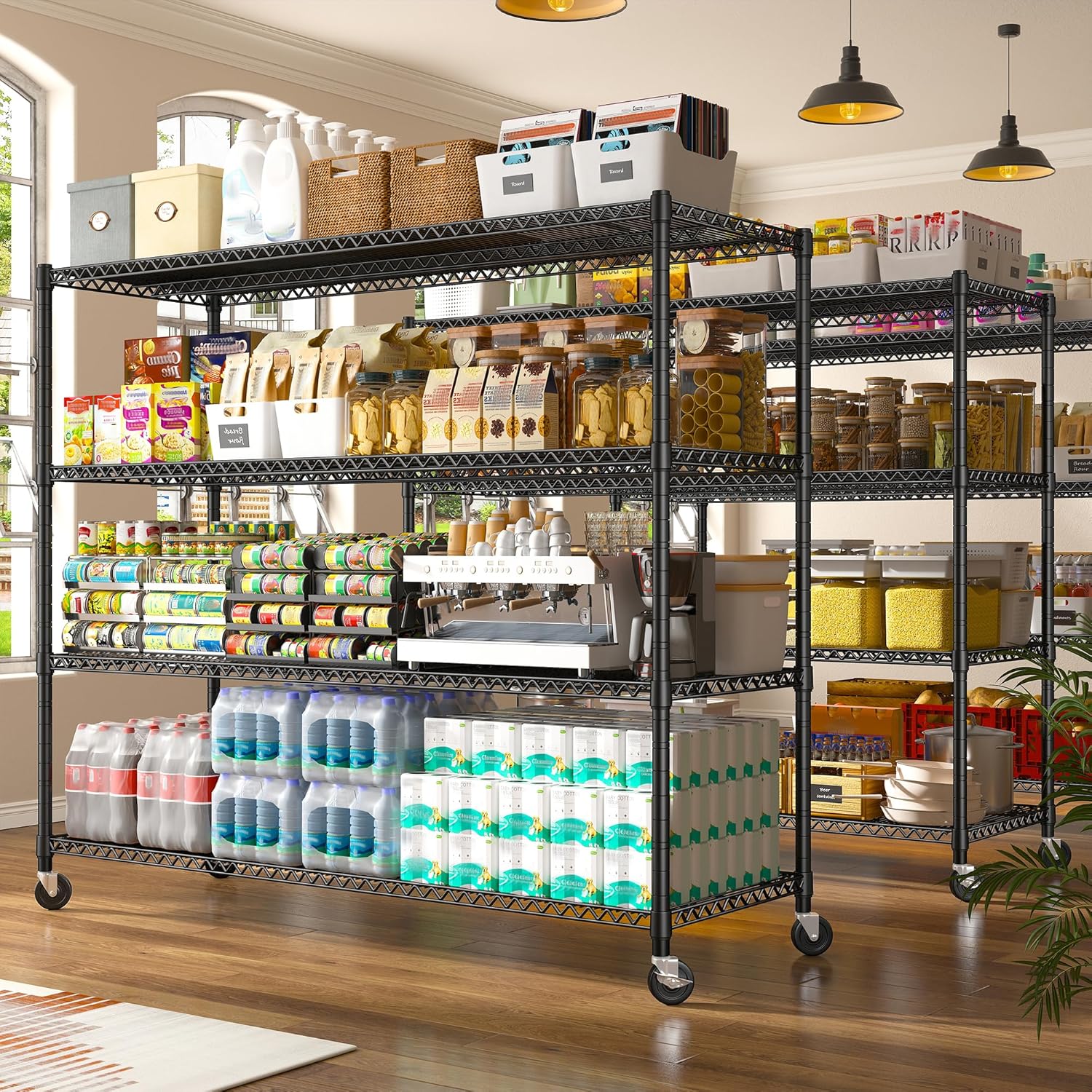 REIBII 60''W Storage Shelves 2399LBS Metal Shelving Unit with Wheels & Feet, 4 Tier Garage Shelving Heavy Duty Adjustable Wire Shelf for Pantry Kitchen Garage, 60" W x 18" D x 65.5" H, 2 Pack - NestledHome