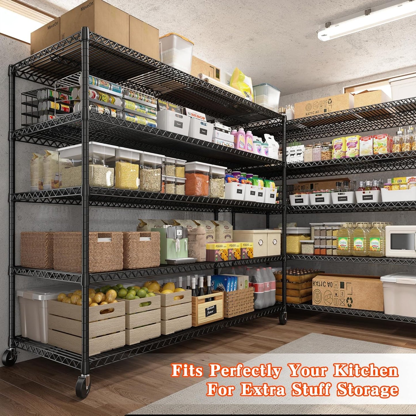 REIBII 73" H Storage Shelves Wire Shelving with Wheels 3200 lbs Heavy Duty Steel Metal Shelving Unit Shelf Rack for Warehouses,Garage, Kitchen, School,Commercial,73" H X 60”W X 18" D - NestledHome