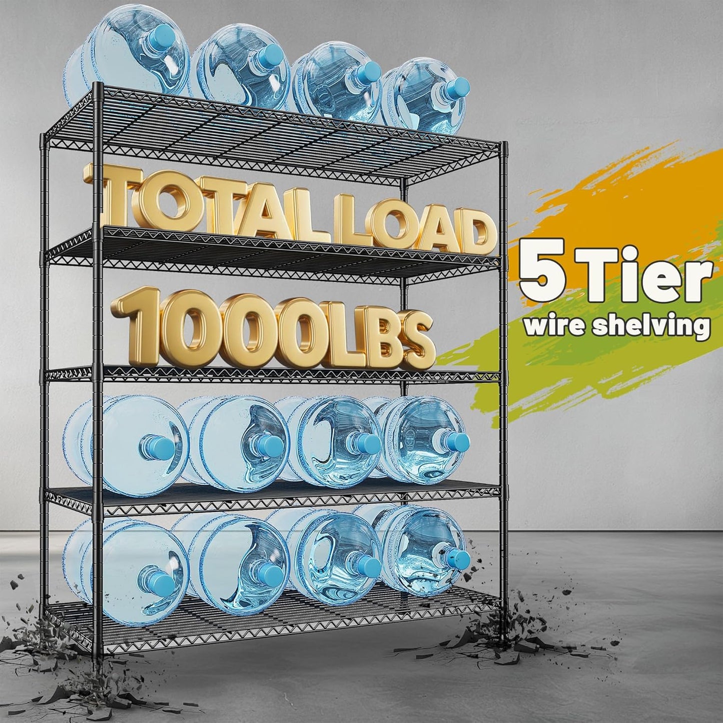 REIBII 45.5''W Storage Shelves Wire Shelving, 5 Tier Pantry Shelves for Storage Rack, Adjustable Metal Shelving for Pantry Kitchen Steel Shelving, 45.5" W x 71" H x 17.7" D - NestledHome