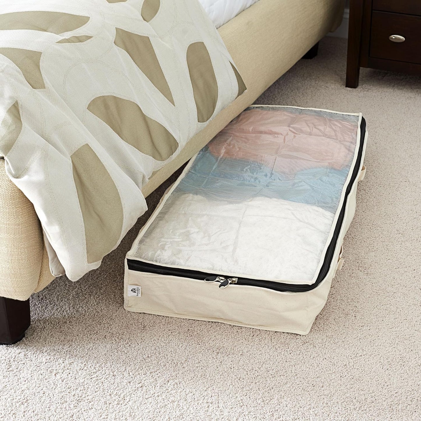 Household Essentials Cotton Canvas Under Bed Clothing and Linen Storage Bag | Natural - NestledHome